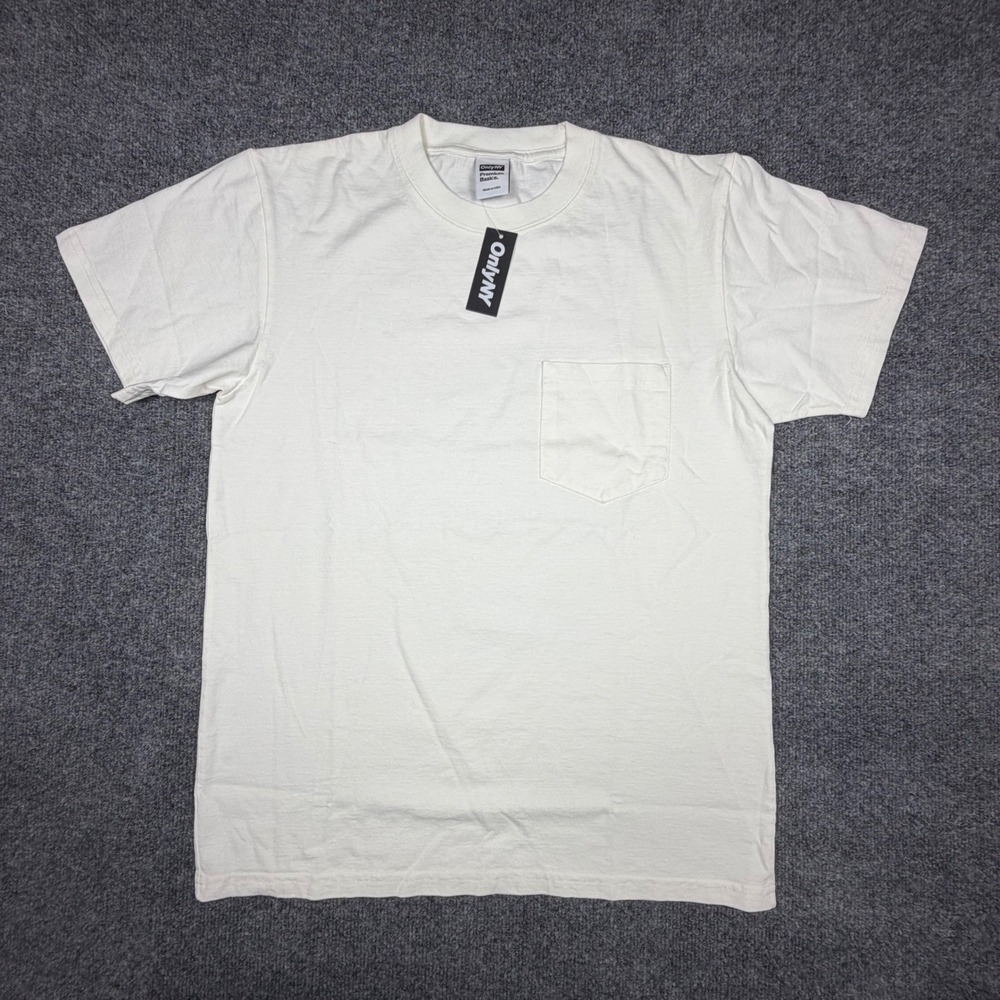 Only NY Premium Basics Pocket T-Shirt Cream Off-White Mens Small Made in USA NWT